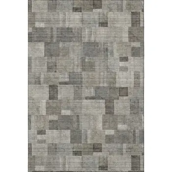8' X 10' Taupe Charcoal And Beige Geometric Washable Area Rug With UV Protection