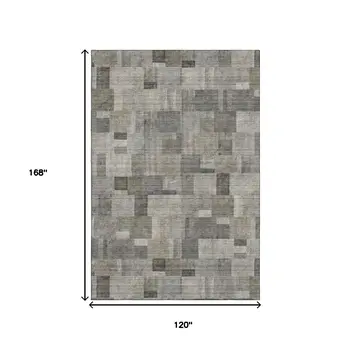 10' X 14' Taupe Charcoal And Beige Geometric Washable Area Rug With UV Protection