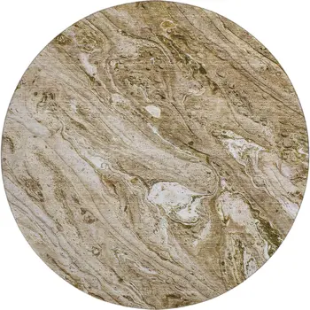 8' Brown And Ivory Abstract Washable Round Rug With UV Protection