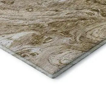 8' Brown And Ivory Abstract Washable Round Rug With UV Protection