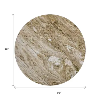 8' Brown And Ivory Abstract Washable Round Rug With UV Protection