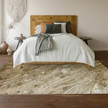 8' X 10' Brown And Ivory Abstract Washable Area Rug With UV Protection