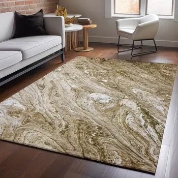 10' X 14' Brown And Ivory Abstract Washable Area Rug With UV Protection