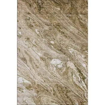 10' X 14' Brown And Ivory Abstract Washable Area Rug With UV Protection