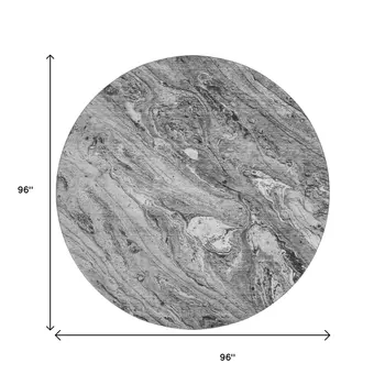 8' Gray And Ivory Abstract Washable Round Rug With UV Protection