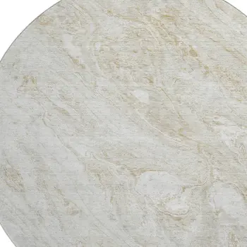 8' Ivory And Beige Abstract Washable Round Rug With UV Protection