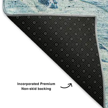 5' X 8' Sky Blue And Ivory Abstract Washable Area Rug With UV Protection