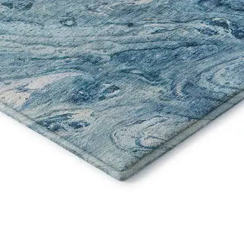 5' X 8' Sky Blue And Ivory Abstract Washable Area Rug With UV Protection