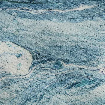 5' X 8' Sky Blue And Ivory Abstract Washable Area Rug With UV Protection