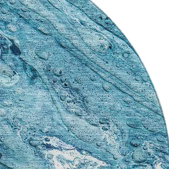 8' Sky Blue And Ivory Abstract Washable Round Rug With UV Protection