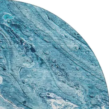 8' Sky Blue And Ivory Abstract Washable Round Rug With UV Protection