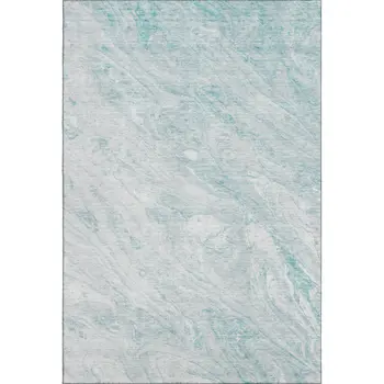 5' X 8' Teal And Ivory Abstract Washable Area Rug With UV Protection