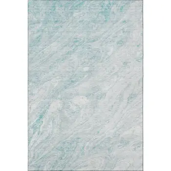 5' X 8' Teal And Ivory Abstract Washable Area Rug With UV Protection