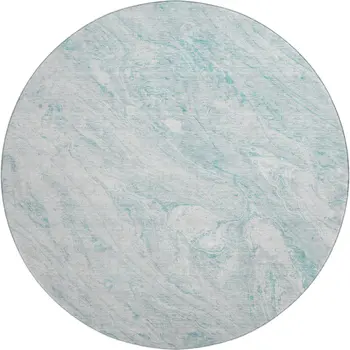 8' Teal And Ivory Abstract Washable Round Rug With UV Protection