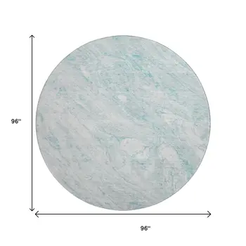 8' Teal And Ivory Abstract Washable Round Rug With UV Protection