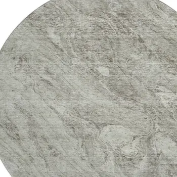 8' Taupe And Ivory Abstract Washable Round Rug With UV Protection