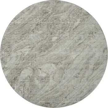 8' Taupe And Ivory Abstract Washable Round Rug With UV Protection