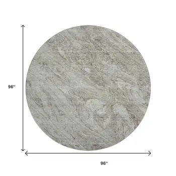 8' Taupe And Ivory Abstract Washable Round Rug With UV Protection