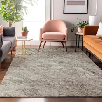 8' X 10' Taupe And Ivory Abstract Washable Area Rug With UV Protection