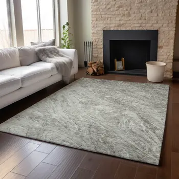 8' X 10' Taupe And Ivory Abstract Washable Area Rug With UV Protection