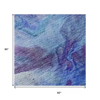 5' X 8' Blue Purple And Ivory Abstract Washable Area Rug With UV Protection