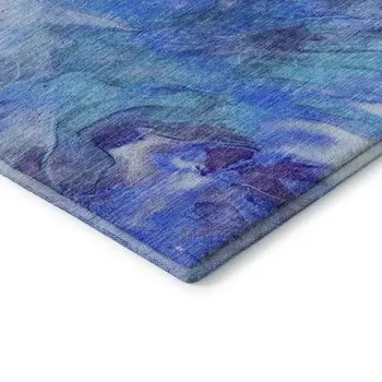 8' Blue Purple And Ivory Abstract Washable Round Rug With UV Protection