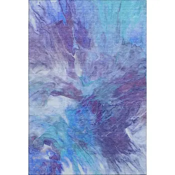 9' X 12' Blue Purple And Ivory Abstract Washable Area Rug With UV Protection