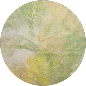 8' Green Peach And Yellow Abstract Washable Round Rug With UV Protection