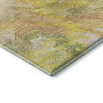 8' Green Peach And Yellow Abstract Washable Round Rug With UV Protection