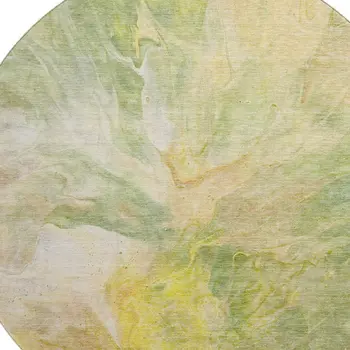 8' Green Peach And Yellow Abstract Washable Round Rug With UV Protection