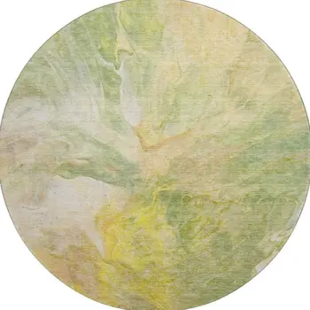 8' Green Peach And Yellow Abstract Washable Round Rug With UV Protection