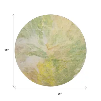 8' Green Peach And Yellow Abstract Washable Round Rug With UV Protection