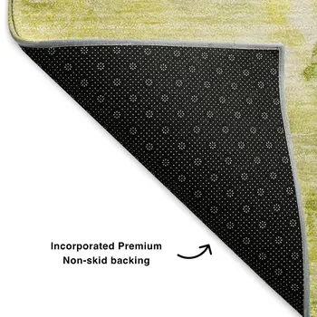 9' X 12' Green Peach And Yellow Abstract Washable Area Rug With UV Protection
