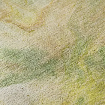 9' X 12' Green Peach And Yellow Abstract Washable Area Rug With UV Protection