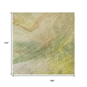 9' X 12' Green Peach And Yellow Abstract Washable Area Rug With UV Protection