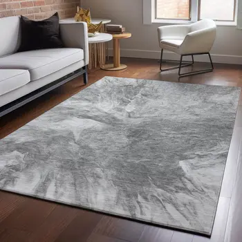 5' X 8' Gray And Ivory Abstract Washable Area Rug With UV Protection