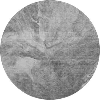 8' Gray And Ivory Abstract Washable Round Rug With UV Protection