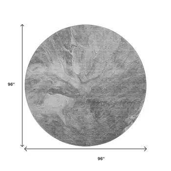 8' Gray And Ivory Abstract Washable Round Rug With UV Protection