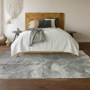 8' X 10' Gray And Ivory Abstract Washable Area Rug With UV Protection