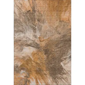 3' X 5' Chili Red Ivory And Copper Abstract Washable Area Rug With UV Protection