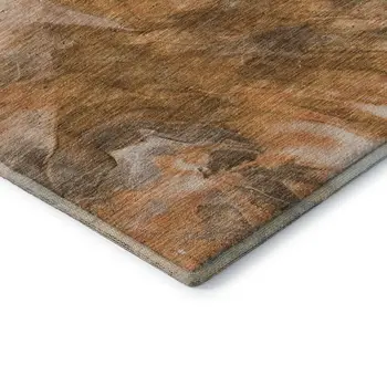 3' X 5' Chili Red Ivory And Copper Abstract Washable Area Rug With UV Protection