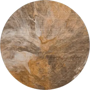 8' Chili Red Ivory And Copper Abstract Washable Round Rug With UV Protection