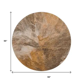 8' Chili Red Ivory And Copper Abstract Washable Round Rug With UV Protection