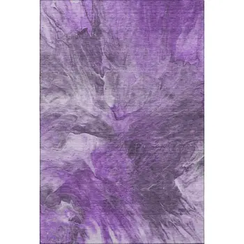 5' X 8' Purple Ivory And Gray Abstract Washable Area Rug With UV Protection