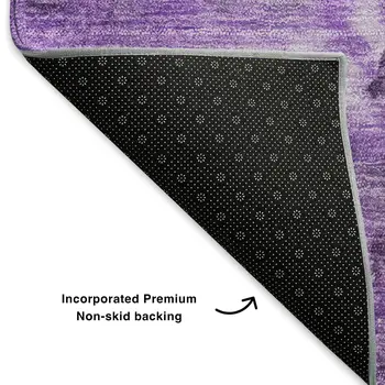 5' X 8' Purple Ivory And Gray Abstract Washable Area Rug With UV Protection