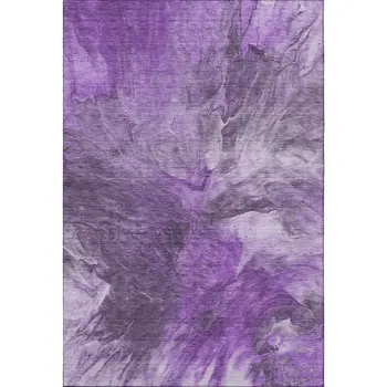 5' X 8' Purple Ivory And Gray Abstract Washable Area Rug With UV Protection