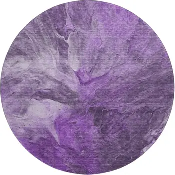 8' Purple Ivory And Gray Abstract Washable Round Rug With UV Protection