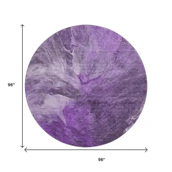 8' Purple Ivory And Gray Abstract Washable Round Rug With UV Protection