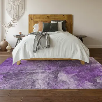 8' X 10' Purple Ivory And Gray Abstract Washable Area Rug With UV Protection