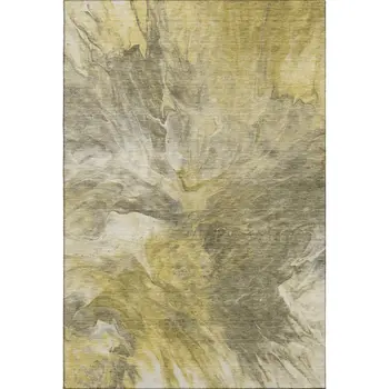 5' X 8' Taupe Ivory And Gold Abstract Washable Area Rug With UV Protection